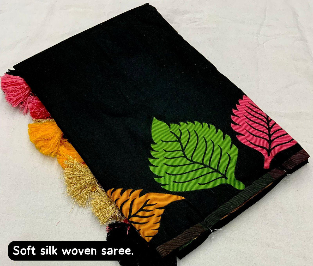 Black Pure Silk Woven Design Saree with Unstitched Blouse - Hiral Fashion | Grocsy