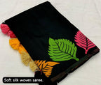 Black Pure Silk Woven Design Saree with Unstitched Blouse - A2M | Grocsy