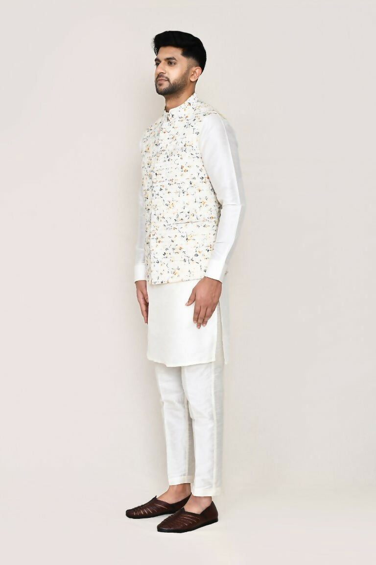 Joban Fashion White Colored Art Silk Fabric Kurta, Jacket With Straight Fit Pant | Grocsy