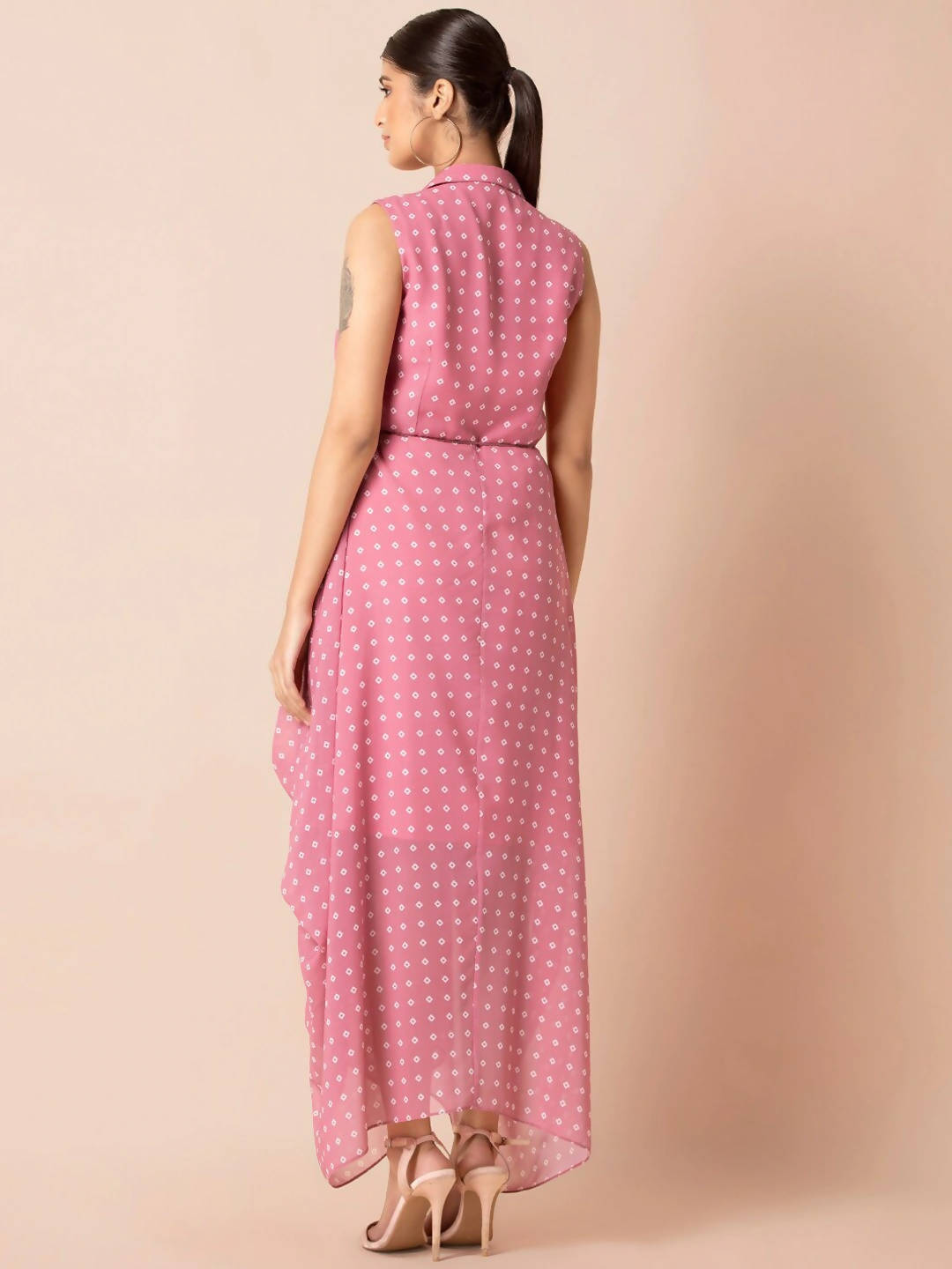 Indya Pink & White Bandhani Printed Maxi Dress | Grocsy