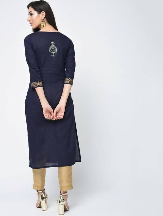 Aniyah Cotton Block Printed Stylish Blue Straight Kurta (AN-121K) | Grocsy
