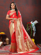 Lorenvalley Fashion Red Soft Silk Woven Design Gold Zari Weaving Saree | Grocsy