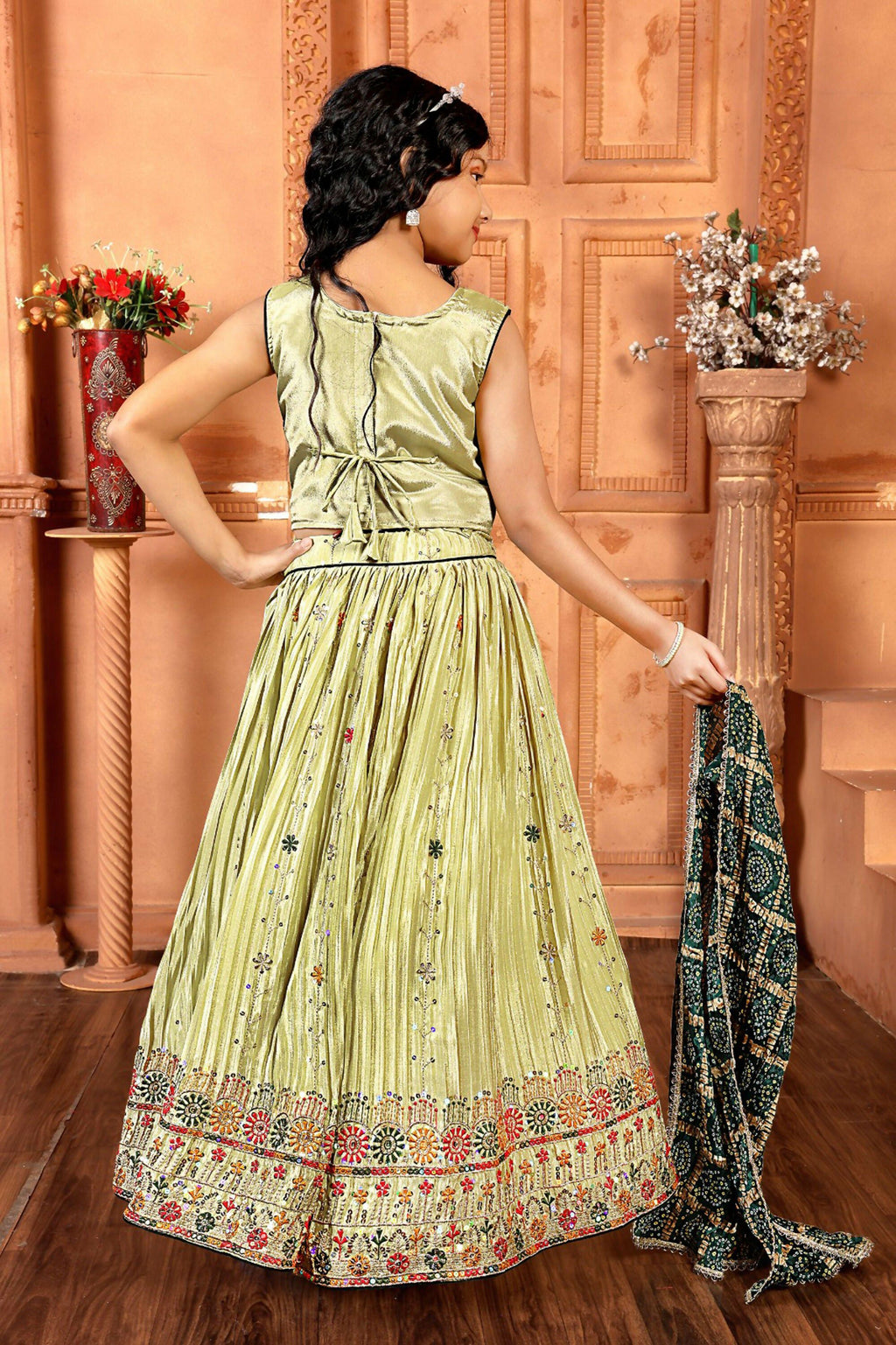 Kids Functional Designer Pista Chinon Fab Lehenga choli - Aaradhna | Grocsy