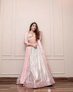 Jyoti Fashion Women's Peach Satin Silk Sequins Designer Lehenga Choli Set | Grocsy