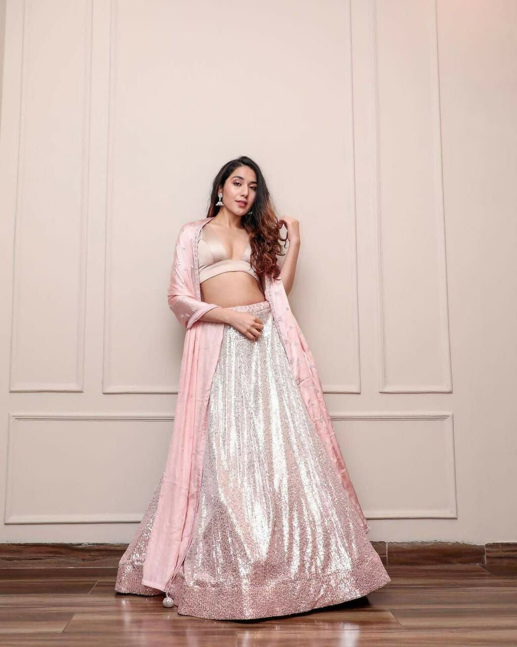 Jyoti Fashion Women's Peach Satin Silk Sequins Designer Lehenga Choli Set | Grocsy