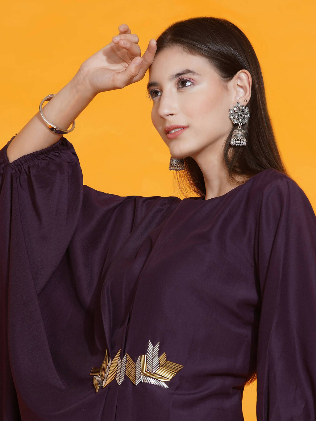 Women Republic Purple Fusion Style Kurta With Hand Embellishment And Pants | Grocsy