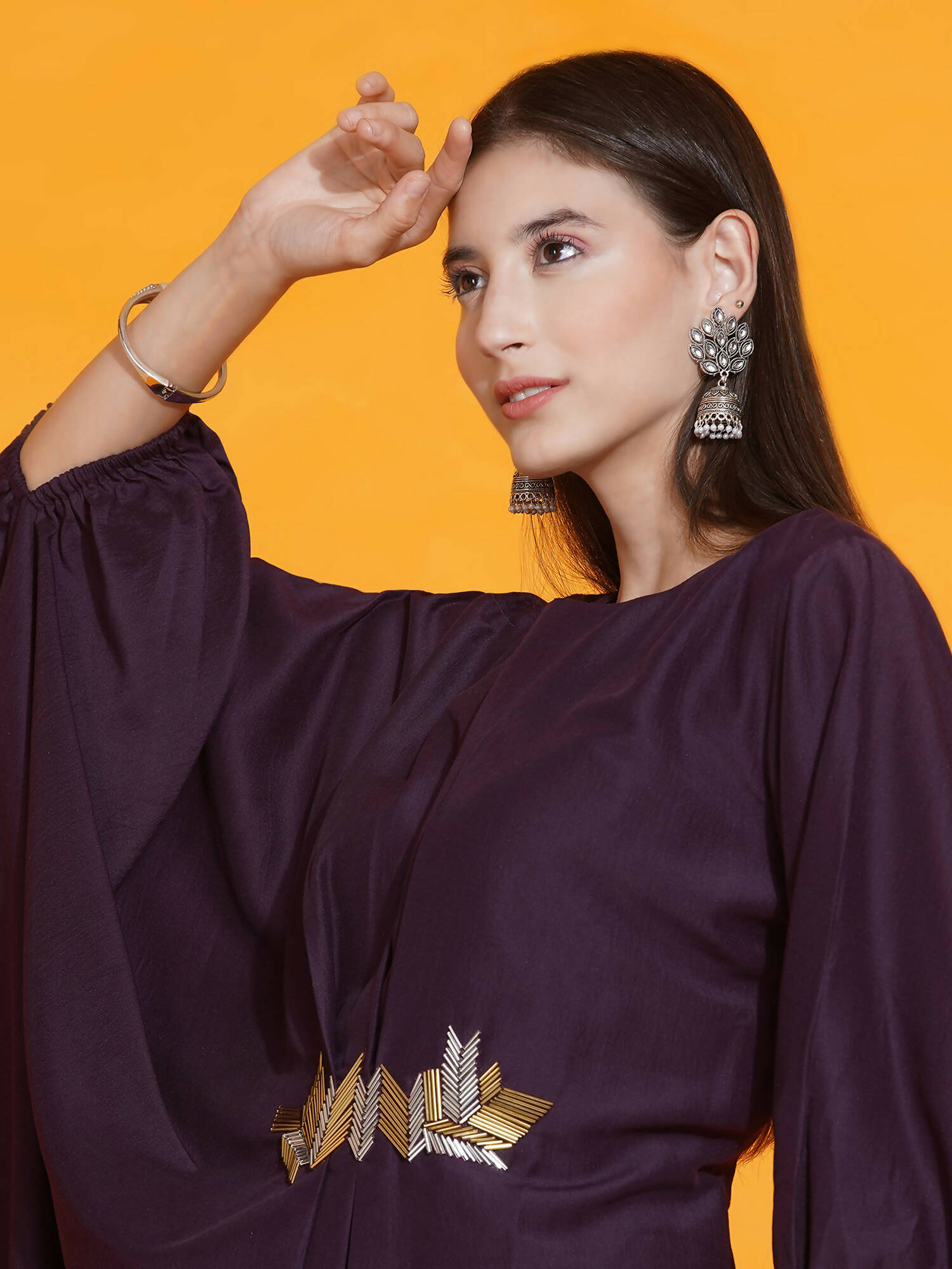 Women Republic Purple Fusion Style Kurta With Hand Embellishment And Pants | Grocsy