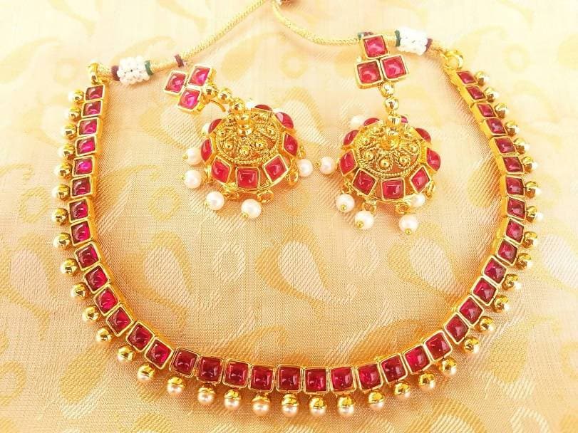 Red Trendy Necklace Set | Grocsy