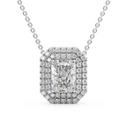 Cauer Elegant Radiant Moissanite Pendant Chain 14K Sterling Silver White Gold Plated | Grocsy