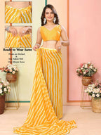 Yellow Georgette Designer Printed Ready To Wear Saree - Elite | Grocsy