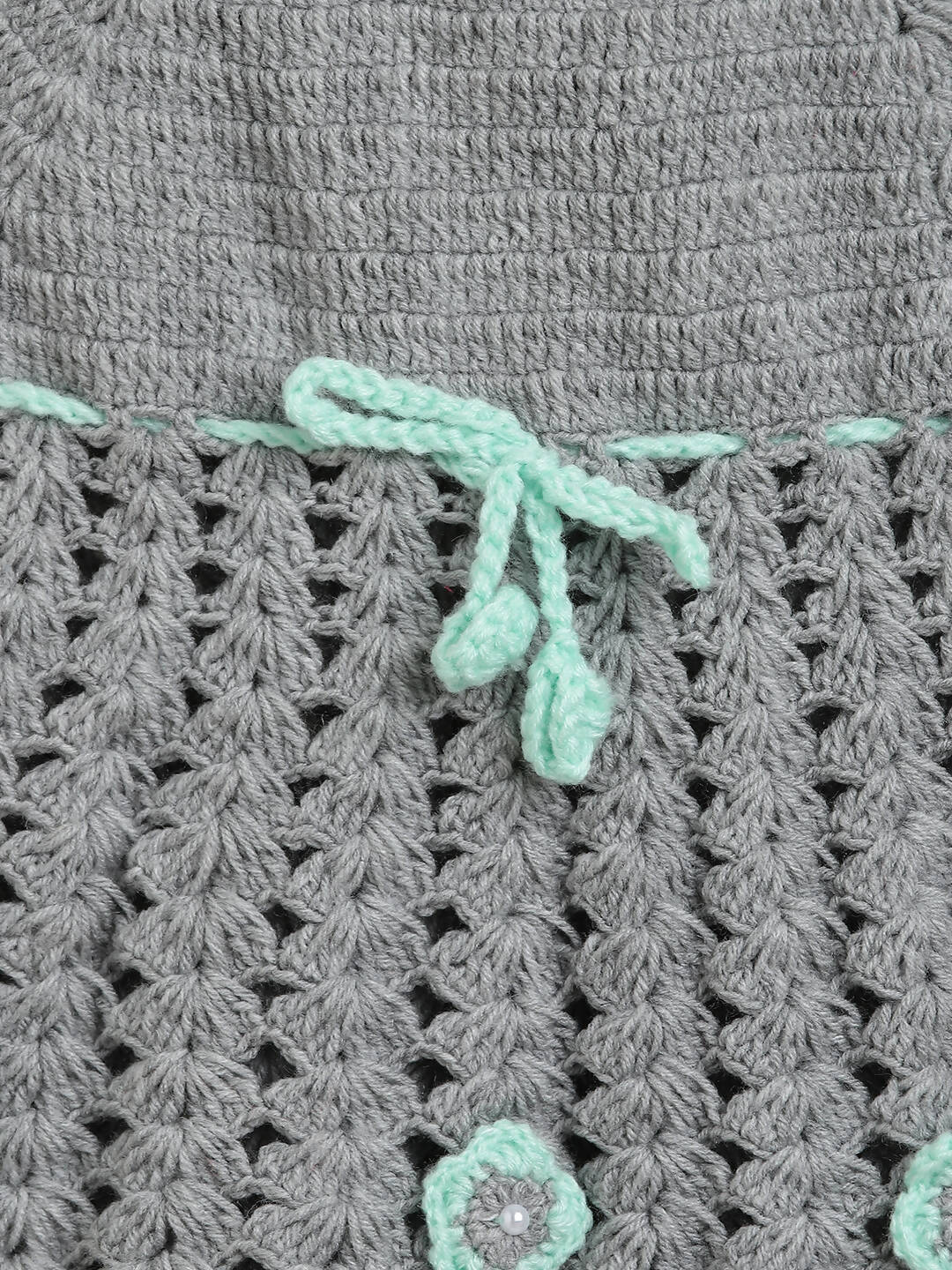 ChutPut Hand knitted Crochet Maharani Wool Dress For Baby Girls - Green | Grocsy