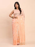 Shree Shyam Fashion Linen Cotton Peach Saree | Grocsy