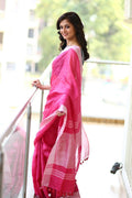 Very Much Indian Pure Linen Saree With Sleek Border And Exclusive Design - Pink | Grocsy