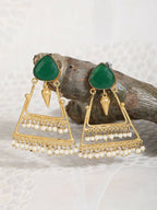 Joban Fashion Women Green Stone Matte Gold Earrings | Grocsy