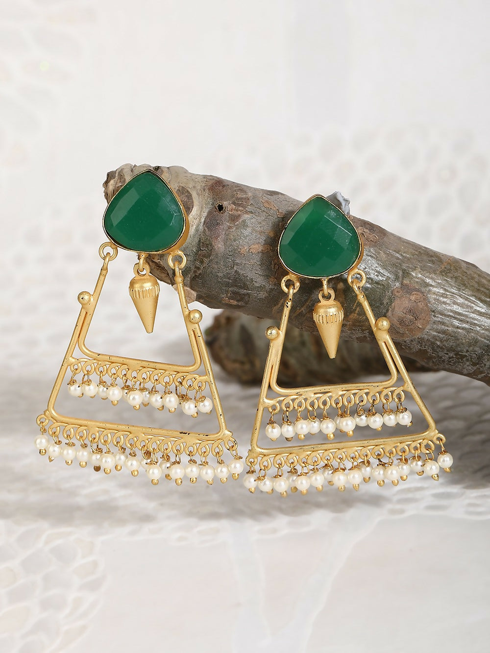 Joban Fashion Women Green Stone Matte Gold Earrings | Grocsy