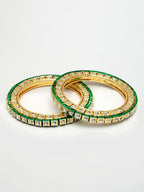 NVR Women's Set Of 2 Gold-Polished Kundan-Studded Bangles