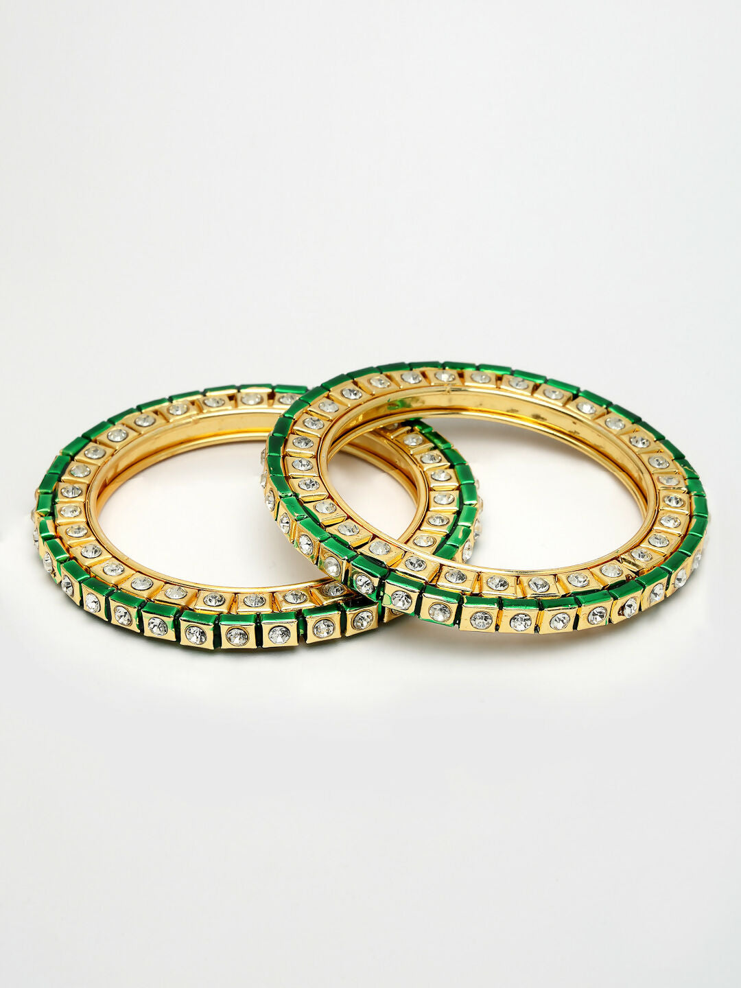 NVR Women's Set Of 2 Gold-Polished Kundan-Studded Bangles