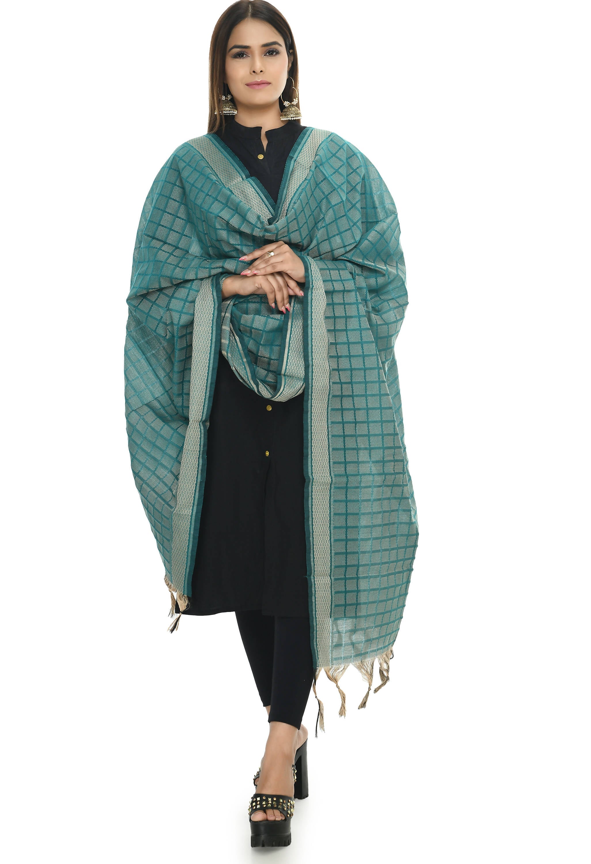 Mominos Fashion Moeza Handloom Cotton Aqua Blue Dupatta | Grocsy