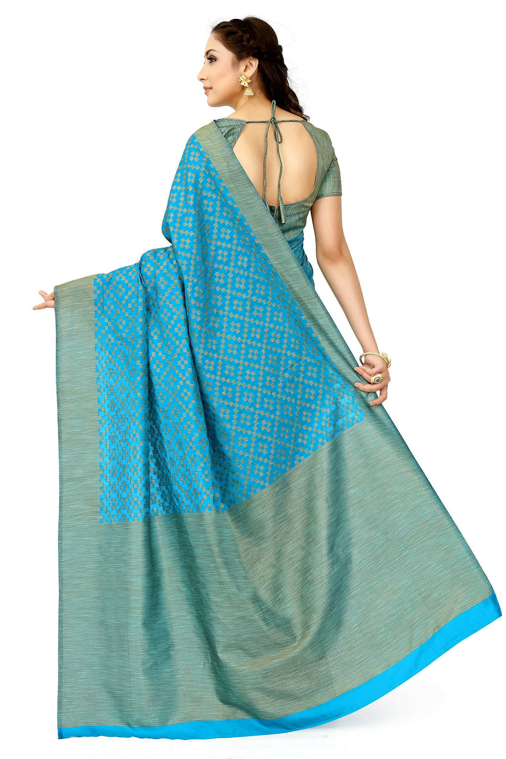 Mimosa Women's Patola Art Silk Turquoise Blue Saree | Grocsy