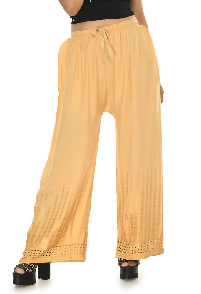 Mominos Fashion Moeza Reyon Cotton Golden Color Cut Work Palazzo | Grocsy