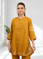Joban Fashion Yellow Cotton, Linen Embroidered Readymade Cord Set | Grocsy