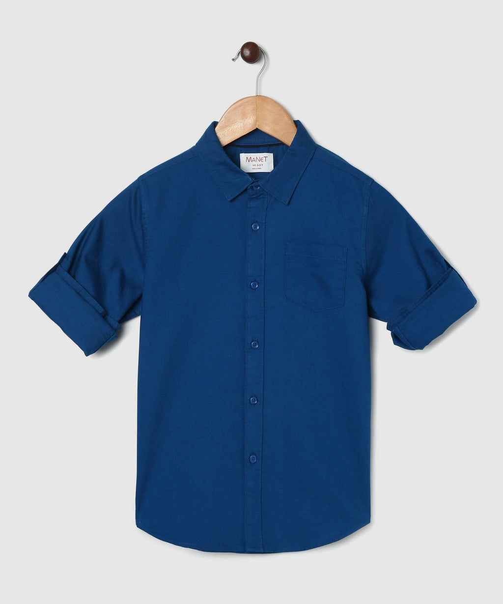 Manet Boys Full Sleeves Solid Shirt - Dark Blue | Grocsy