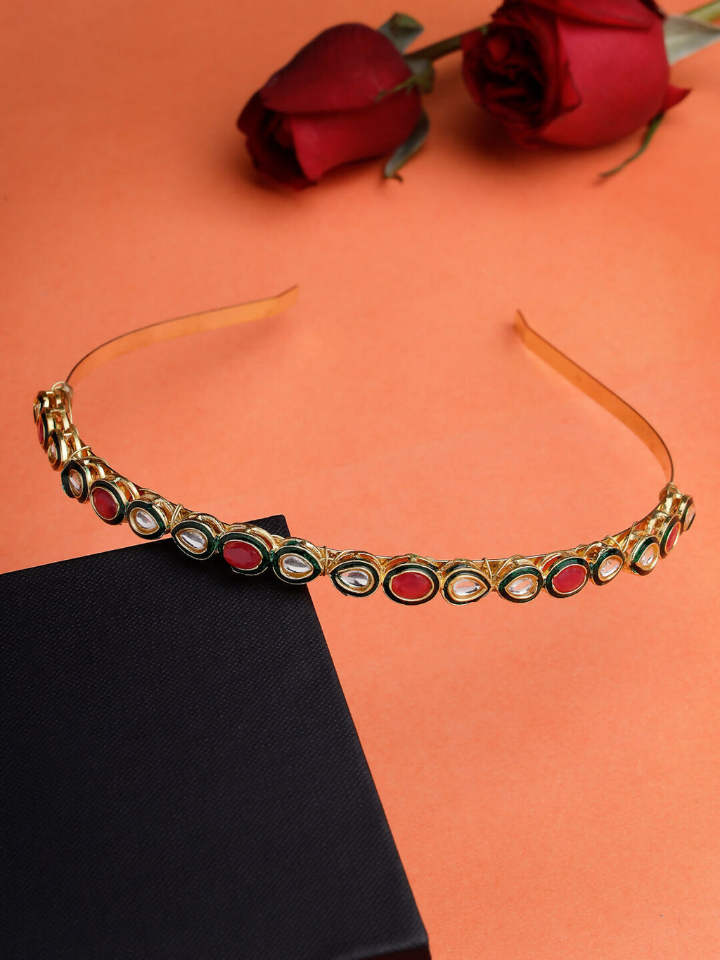 NVR Women's Multi colour Kundan Gold-Polished Embellished Hairband | Grocsy