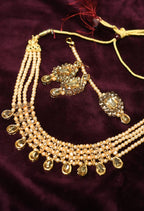 Tehzeeb Creations Golden Plated Necklace With Stone And Pearl Studded | Grocsy