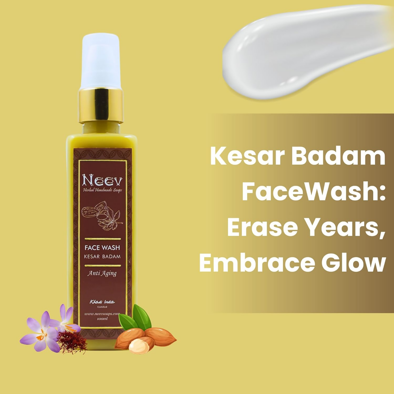Neev Herbal Handmade Soaps Anti Ageing Kesar Badam Face Wash | Grocsy
