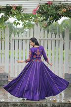 Teeya Creation Purple Colour Roman Silk With Gamathi Work Navratri Lehenga Choli | Grocsy