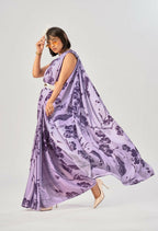 Vastranavya Lavender Satin Silk Elegant Printed Saree with Unstitched Blouse | Grocsy