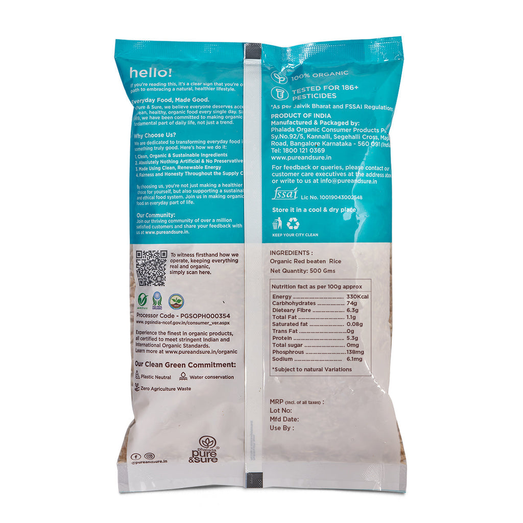 Pure & Sure Organic Red Beaten Rice / Poha | Grocsy