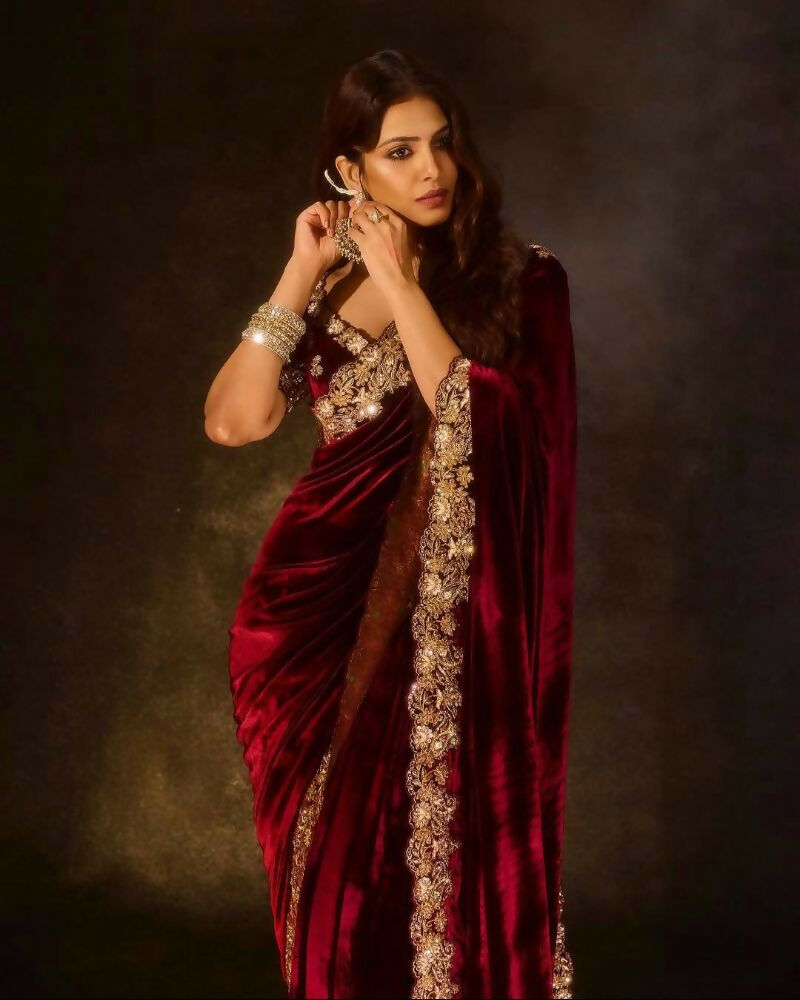 Joban Fashion Maroon 9000 Velvet Party Wear Sarees | Grocsy