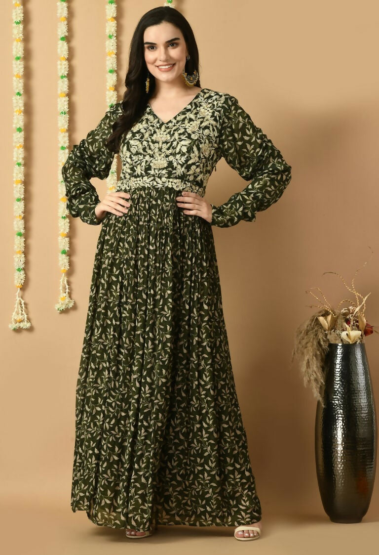 Joban Fashion Green Chinnon Kurta Set | Grocsy