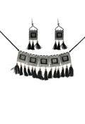 Mominos Fashion Johar Kamal Oxidised Silver-Plated Brass Finish Tassel Work Handicraft Choker For Women (Black) | Grocsy