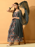 Myshka Women's Grey Festive Flared Anarkali Kurta With Dupatta sets | Grocsy