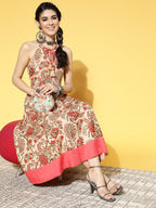 Yufta Beige & Pink Mugal Jaal Dress | Grocsy