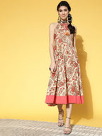 Yufta Beige & Pink Mugal Jaal Dress | Grocsy