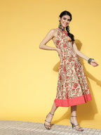 Yufta Beige & Pink Mugal Jaal Dress | Grocsy