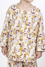 Breathables Sunny Yellow Animal Print Cotton Night Suit For Kids | Grocsy