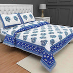 Queen Size 230x270 Cms Jaipuri Hand Block Printed Traditional 144TC Cotton Bedsheet with 2 Pillow Covers | Grocsy