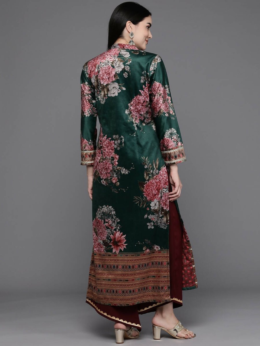 Ahalyaa Women Floral Printed Gotta Patti Velvet Kurta - Green Color | Grocsy