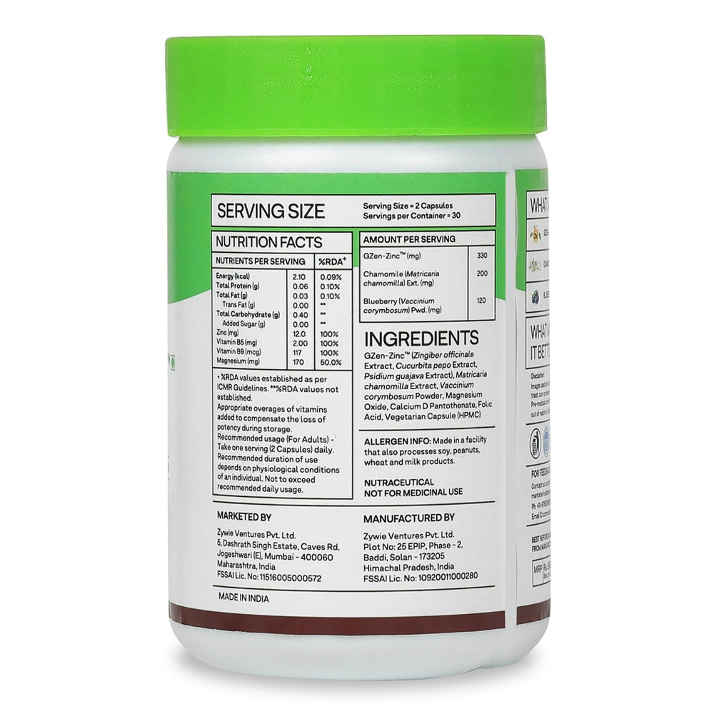 OZiva Plant Based Bettr.Zinc+ With Chamomile & Ginger Root Extract | Grocsy