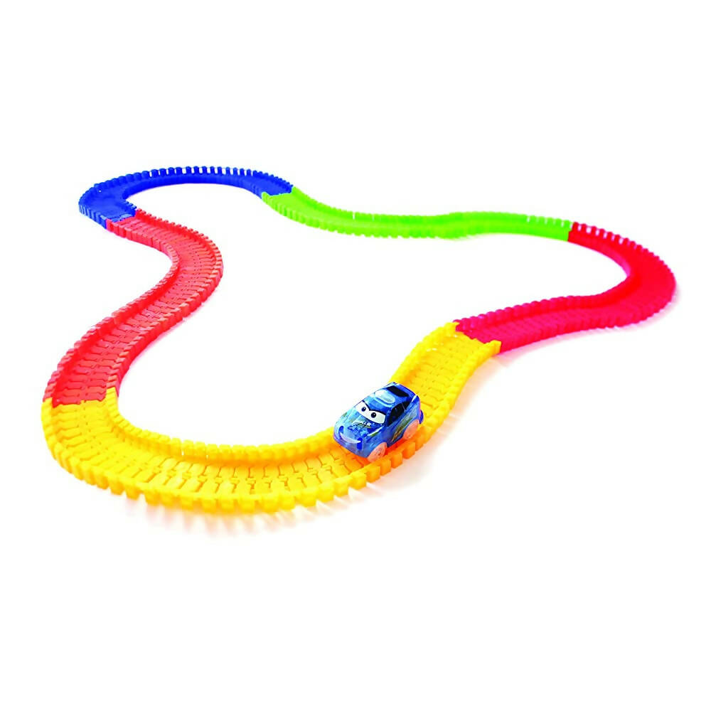 Kipa 2 Magic Race car with 238 Bend Flex and Glow Tracks, Plastic Magic 14 Feet Long Flexible Tracks Car Play Set for Kids (Multi Color) | Grocsy