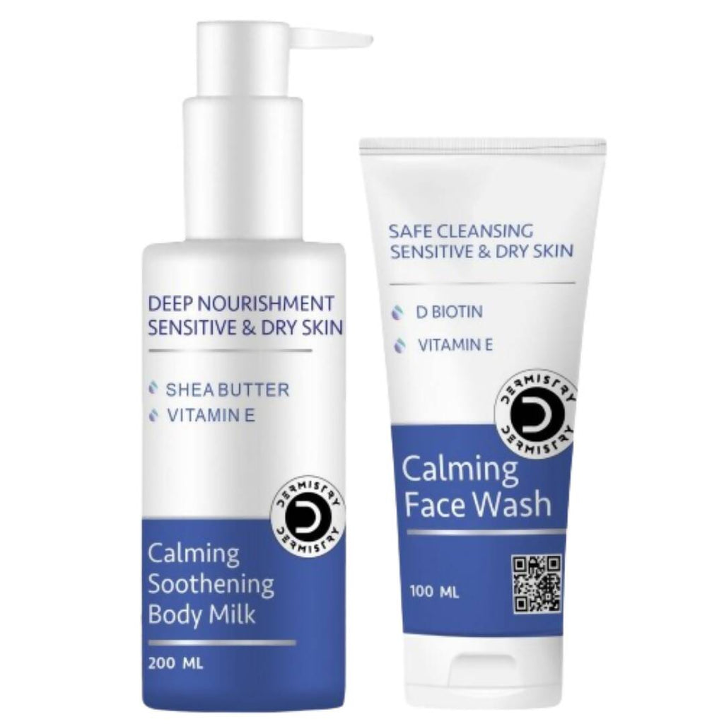 Dermistry Dry & Sensitive Skin Body Milk Lotion & Calming Face Wash | Grocsy