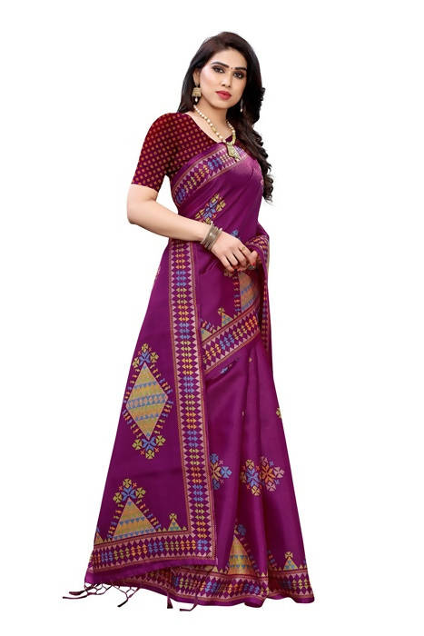 Vamika Wine Red Kalamkari Print With Jhalar Khadi Silk Saree (KITE WINE) | Grocsy