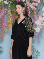 Joban Fashion Black Hand Embellished Velvet Set | Grocsy