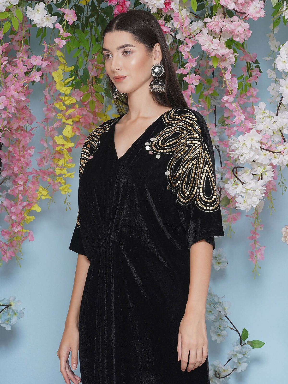 Joban Fashion Black Hand Embellished Velvet Set | Grocsy