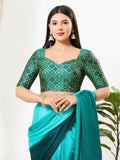 Joban Fashion Rama Green Brocade Padded Blouse With Sweetheart Neck Elbow Sleeves | Grocsy