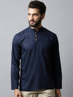 Even Apparels Navy blue Color Pure Cotton Men's Kurta With Side Placket (CHK082) | Grocsy